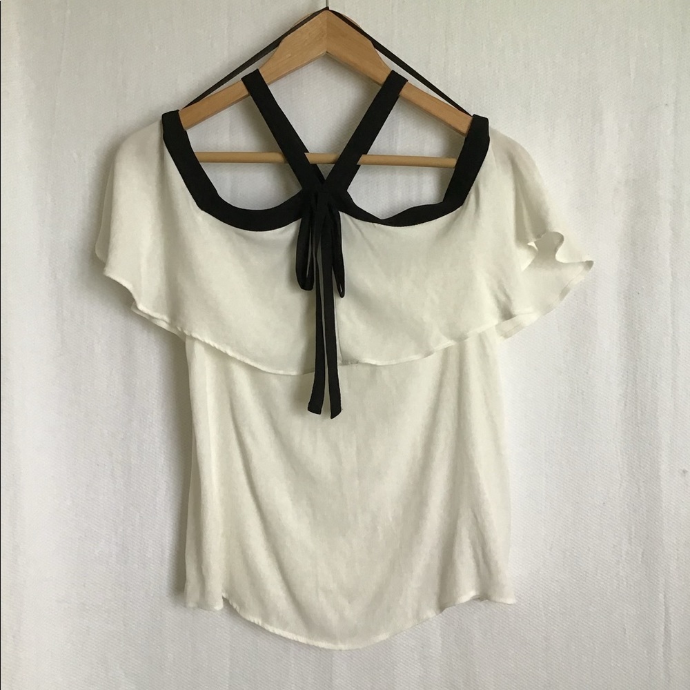 Zara halter/cold shoulder B&W top w/bow NWT XS